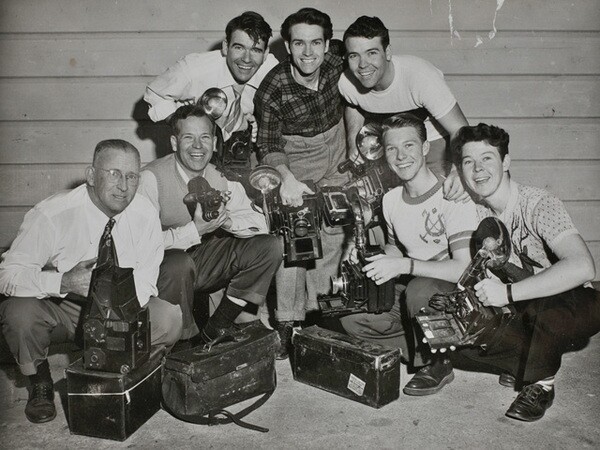 George Watson (far left) and the six Watson brothers with their cameras. Courtesy of the Watson Family Photographic Archive.