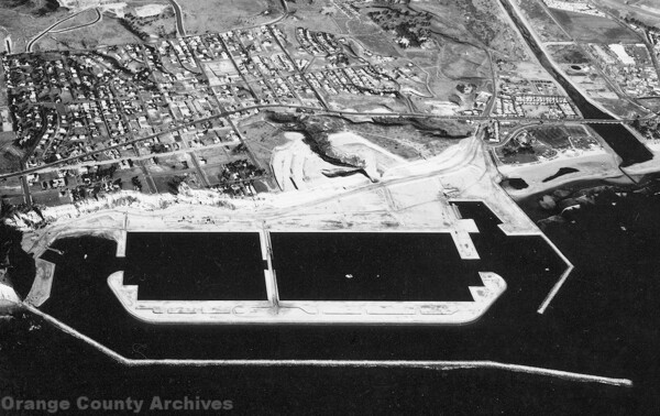 An aerial view of Dana Point Harbor under construction, circa 1970. Courtesy of the Orange County Archives.