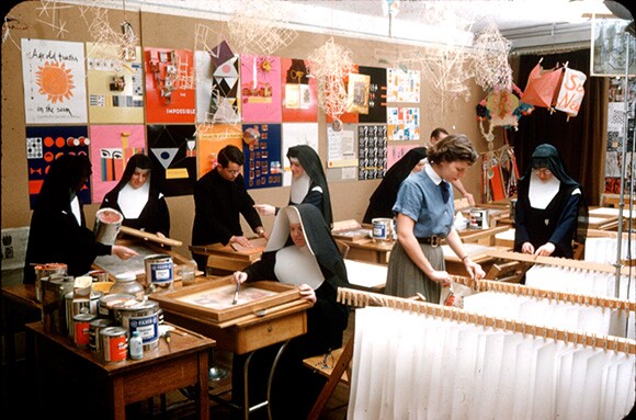 Immaculate Heart College Silkscreen Room. | Courtesy of the Corita Art Center, Los Angeles.