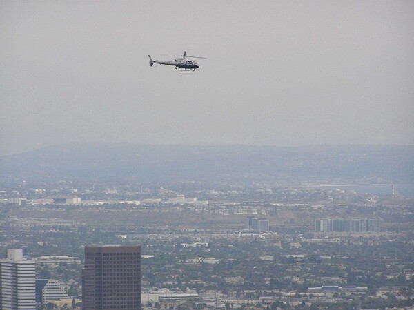 A helicopter over Los Angeles, as seen from The Getty