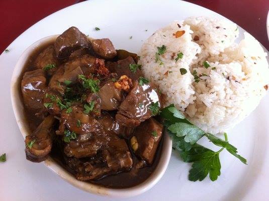 Chicken and pork adobo with garlic fried rice | Photo by LA Rose