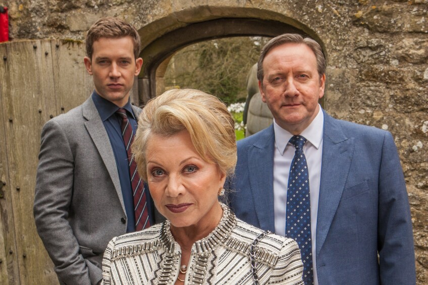 DS Winter (Nick Hendrix), DCI Barnaby (Neil Dudgeon) and Sylvia Reynolds (Elaine Paige).