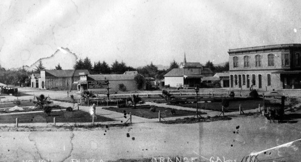 The Orange Plaza in 1888. Courtesy of the Photo Collection - Los Angeles Public Library.