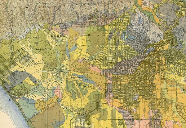 Detail of a 1916 soil survey of the Los Angeles area by the U.S. Department of Agriculture, Bureau of Soil. Courtesy of the Map Collection, Los Angeles Public Library.