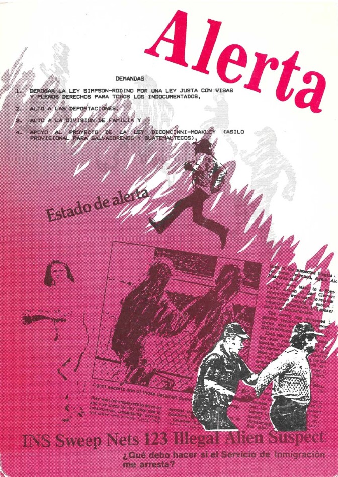 "Alerta" exhibition announcement at Salt Help Graphics , 1987. | Courtesy of Yreina D. Cervántez