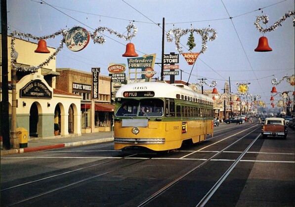 A streetcar in East Los Angeles. Courtesy of the Metro Transportation Library and Archive.