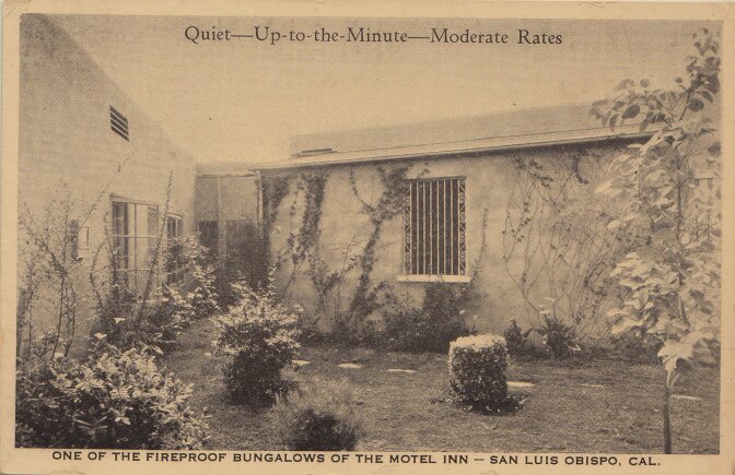 The cozy bungalows at the Motel Inn in San Luis Obispo were built with fire-resistant gypsum blocks.