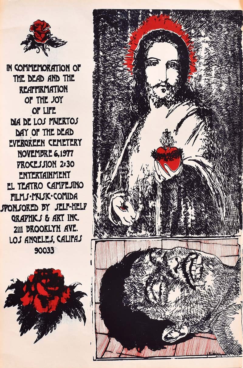 “Untitled” by John Valadez (1977 Commemorative Dia de Los Muertos Print) | Courtesy of Self Help Graphics & Art