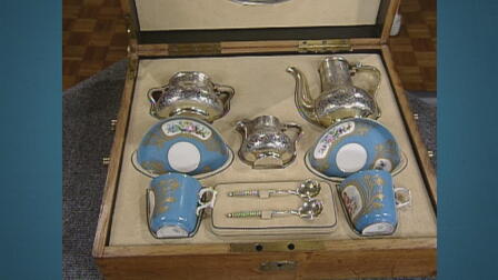 Appraisal: Silver & Porcelain Tea Set in Box, ca. 1898