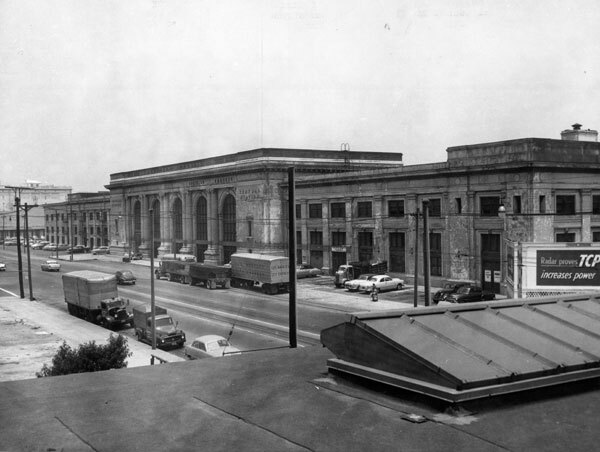 An abandoned Central Station, circa 1956. The historic depot was replaced by a meat-packing plant. Courtesy of the Los Angeles Examiner Collection, USC Libraries.