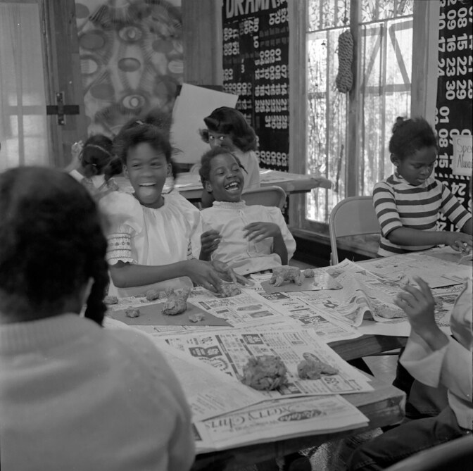 Students enjoyed a variety of art making activities and classes at the Happening House. | Courtesy of Willie Ford, Jr. and the Compton Communicative Arts Academy Collection, Special Collections and Archives, John F. Kennedy Memorial Library, California State University, Los Angeles.
