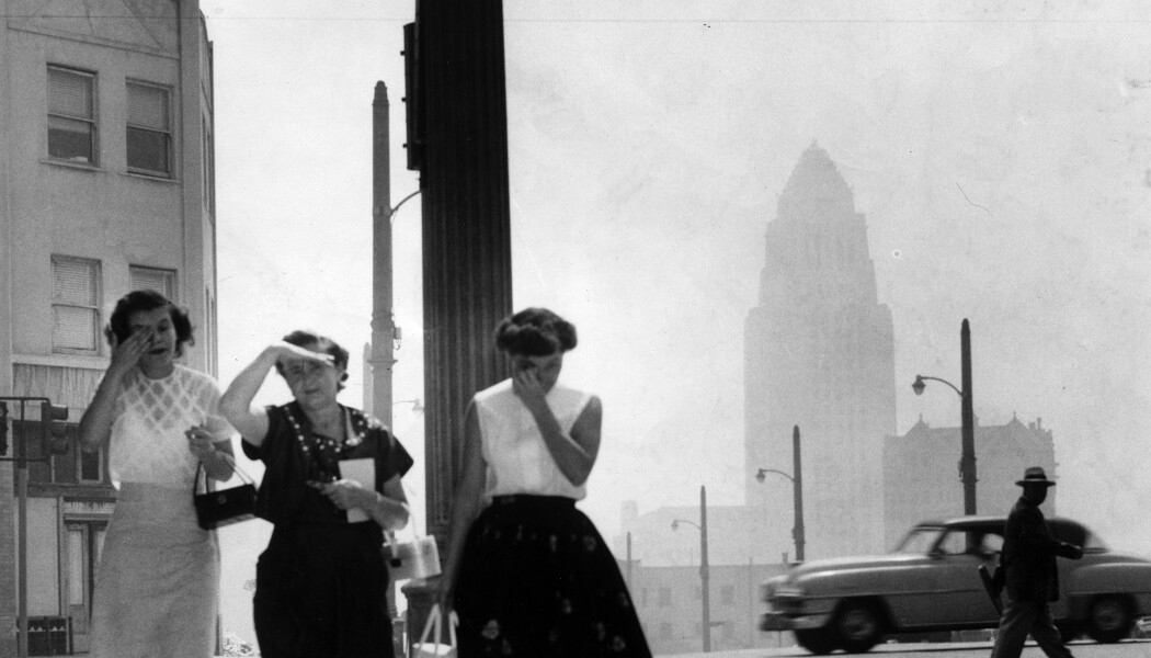 Three women on a downtown Los Angeles sidewalk - AMERICAN EXPERIENCE _Clearing the Air_ The War on Smog_.jpeg
