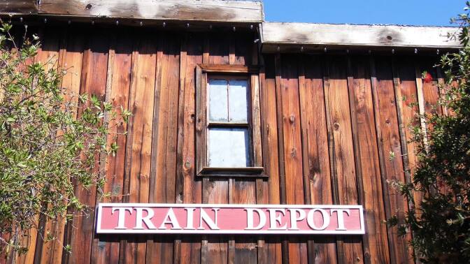 The old train depot at the Heritage Park Village Museum.