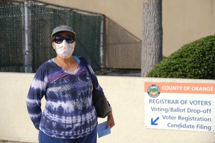 Ofelia Gonzales at the Orange County Registrar. | Chava Sanchez/LAist
