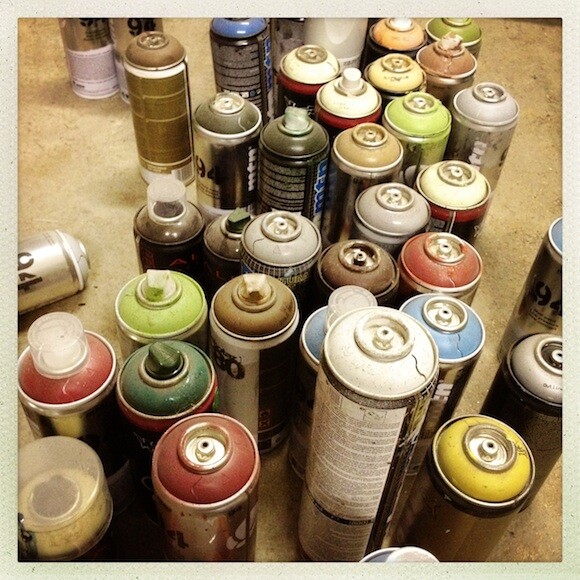 The floor of Slick's Gardena art studio. | Photo: Oliver Wang.
