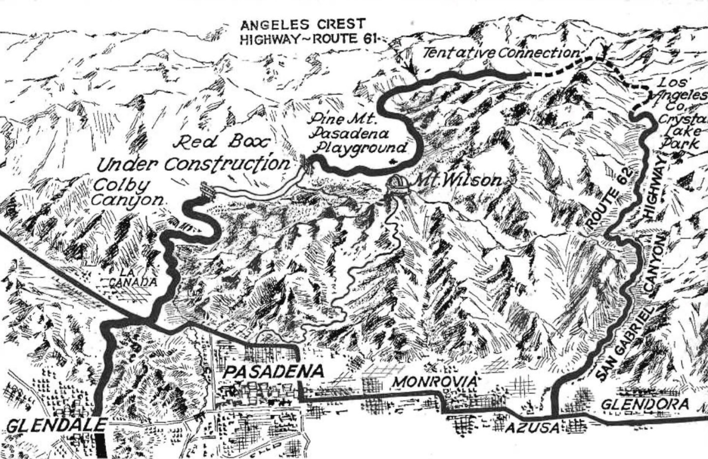 Map of the Angeles Crest Highway, 1934
