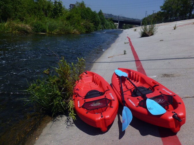 Kayaks are available for rent near Glendale Narrows. | Sandi Hemerlein