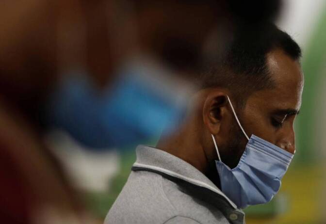 Muslims wearing face masks as precaution against the coronavirus disease (COVID-19), attend Ramadan Tarawih prayers at Sultan Mosque in Singapore, April 13, 2021.