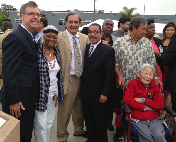 Ribbon Cutting June 26, 2014, City of L.A. Engineer Gary Lee, Community Leader Opal Young, The City Project's Robert GarcÃa, City Council President Herb Wesson, and Korean Immigrant Activist Susan Ann Cuddy