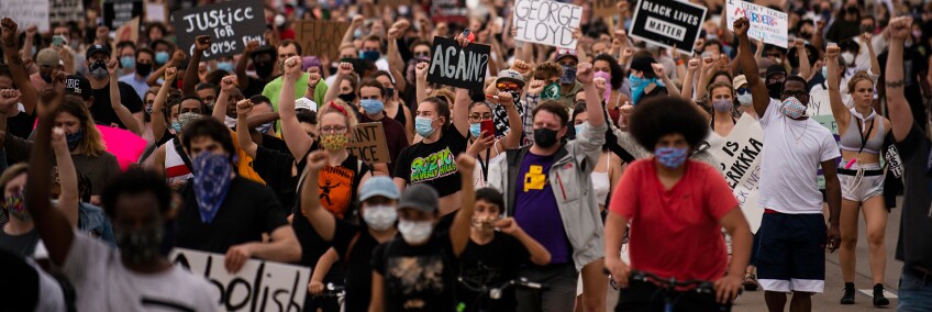 Protesters march on Hiawatha Avenue while decrying the killing of George Floyd on May 26, 2020 in Minneapolis, Minnesota. | Stephen Maturen/Getty Images