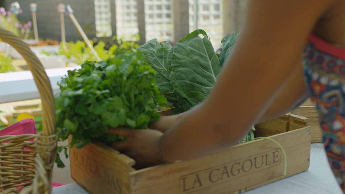 Olympia Auset preparing vegetables. | Still from "Broken Bread" Access