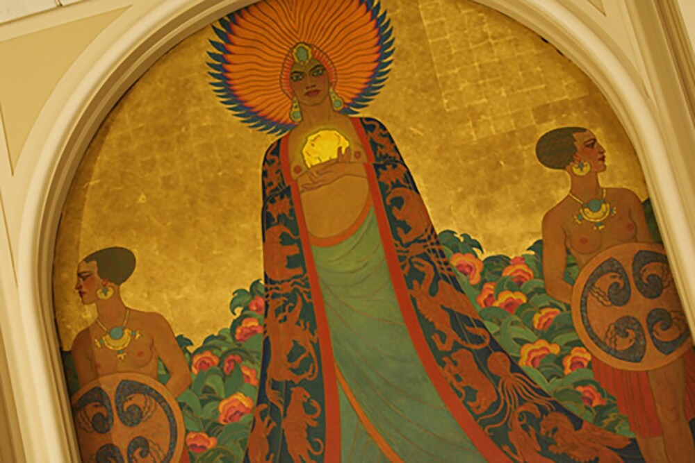 Mural of Queen Calafia and her Amazons in the Room of the Dons at the Mark Hopkins Hotel, San Francisco, California.
