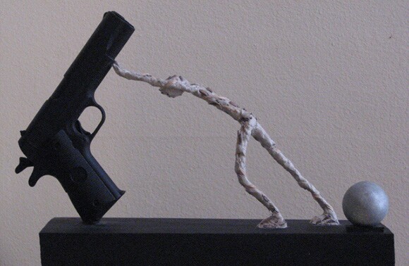 "No More!" by Farzad Kohan, 2003; wood chip and clay over a wire core. | Courtesy of the artist.