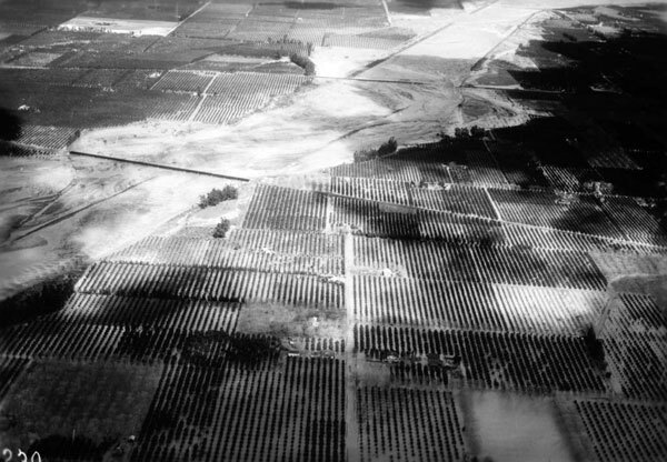 Aerial view of a flooded Santa Ana River in 1938. Courtesy of the California Historical Society Collection, USC Libraries.
