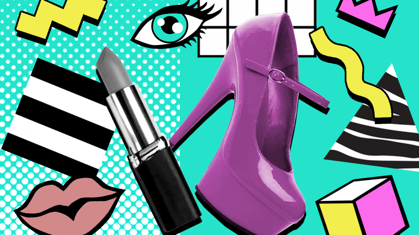 High heels and lipstick placed side by side.