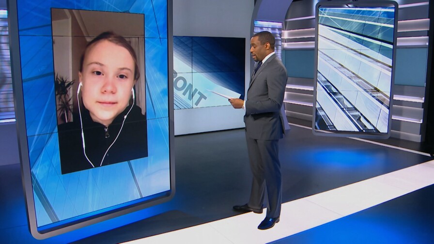 Greta Thunberg on video call with Marcus Lamont on "Upfront."