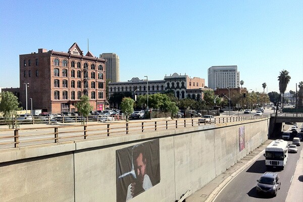 Over the 101 Freeway with a reproduction 'mural'