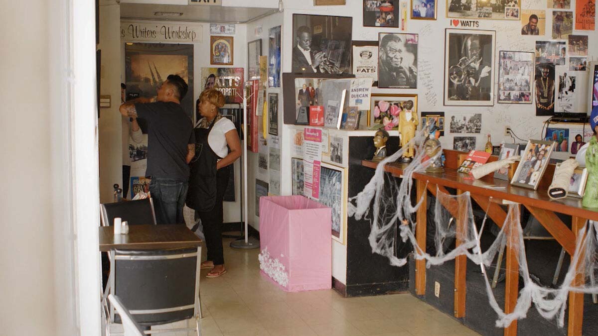 Desiree Edwards and Roy Choi at Watts Coffee House | Still from "Broken Bread" Watts