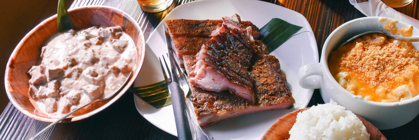 Park's Finest, pork ribs + coconut beef + mac and cheese