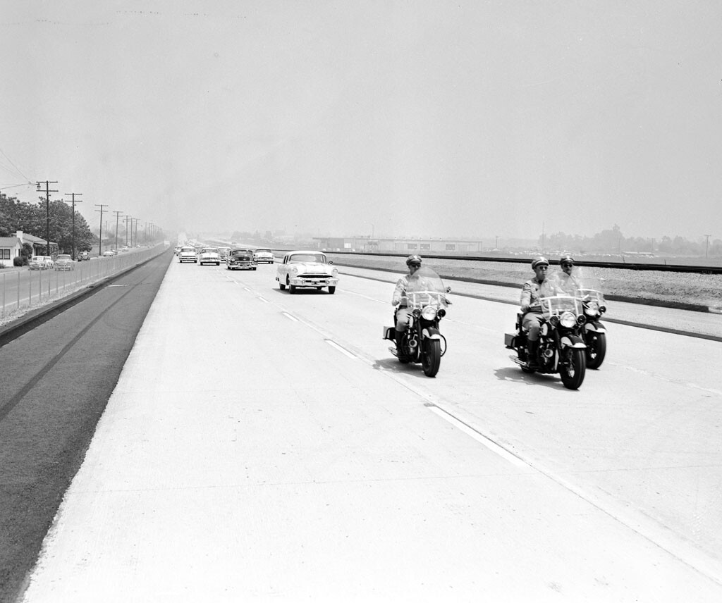 A view of the 1956 opening of the San Bernardino Freeway (I-10)