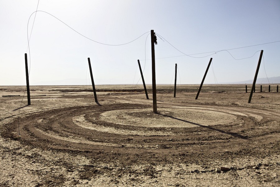 "Dirt Circle with Poles No. 1." Salton Sea, CA. 2014. | Photo: Osceola Refetoff.