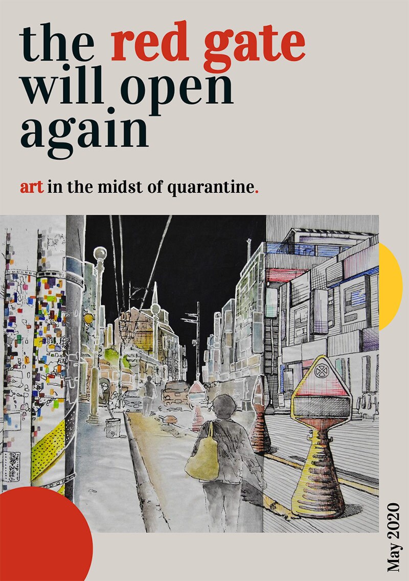 The cover of “The Red Gate will Open Again,” an an interactive digital magazine made by sixteen USC arts journalism students highlighting ways in which the arts are staying alive during quarantine. | Courtesy of USC