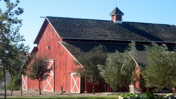 Side view of the red barn at Camarillo Ranch.