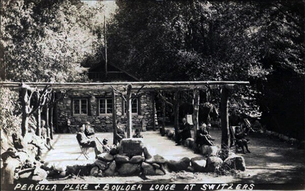 Pergola Place and Boulder Lodge at Switzer's Camp, May 1, 1920 | Digitally reproduced by the USC Digital Library; From the California Historical Society Collection at the University of Southern California