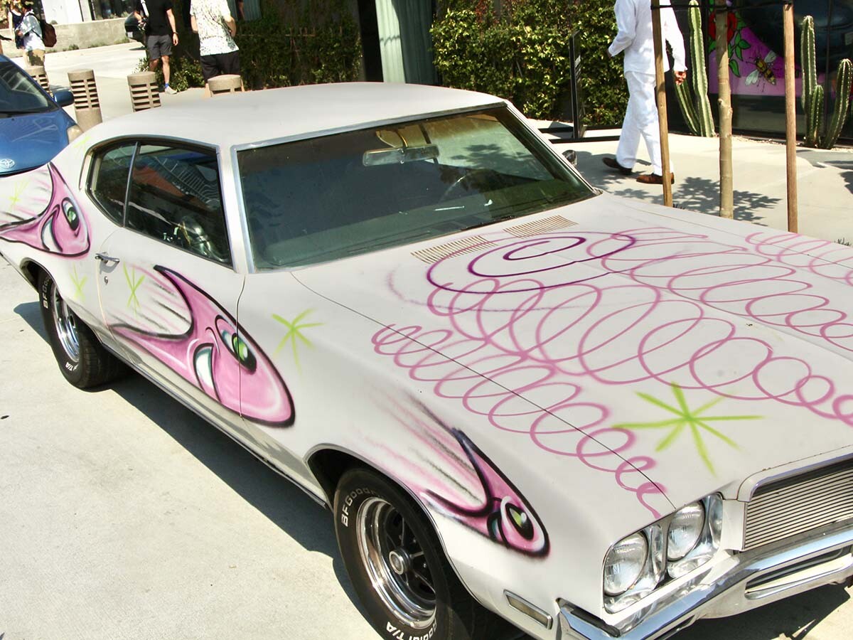 A white car participating at Kenny Scharf's "Karbombz!" car parade September 26, 2020 | Jordan Riefe