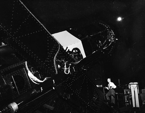Hickox inside the 100-inch telescope tower in 1955. Courtesy of the Los Angeles Examiner Collection, USC Libraries.