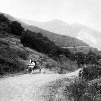 A horse-drawn carriage ascends a mountain road in Griffith Park, circa 1908. Courtesy of the Title Insurance and Trust / C.C. Pierce Photography Collection, USC Libraries.