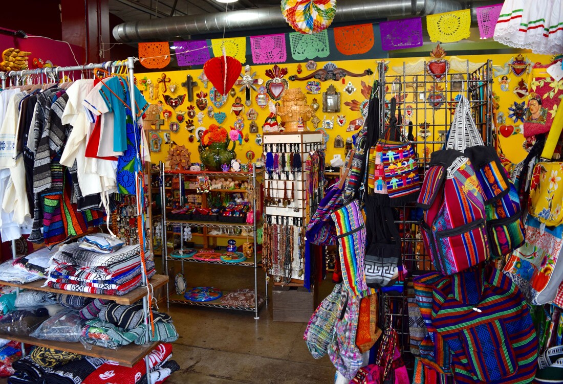 Clothing and crafts sold at Artesanias Oaxacenas