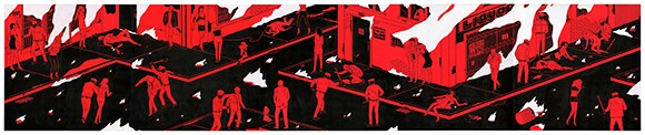 Cleon Peterson, "Rule of Law 4," 120 x 24" Acrylic on wood panel, 5 pcs