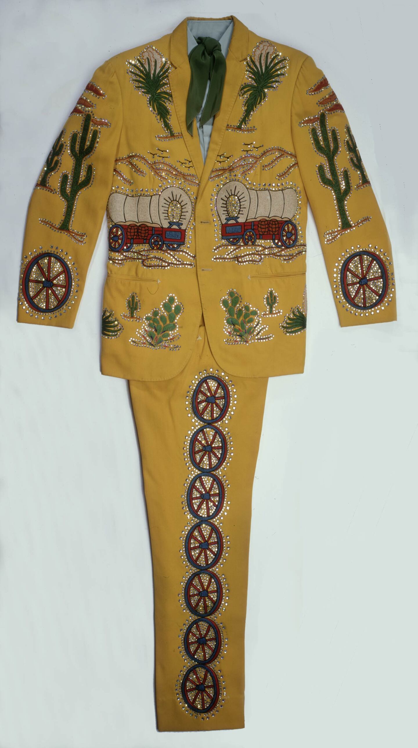 Porter Wagoner's signature Nudie suit is filled with wagons, wagon wheels and cacti | Courtesy of the Autry Museum of the American West