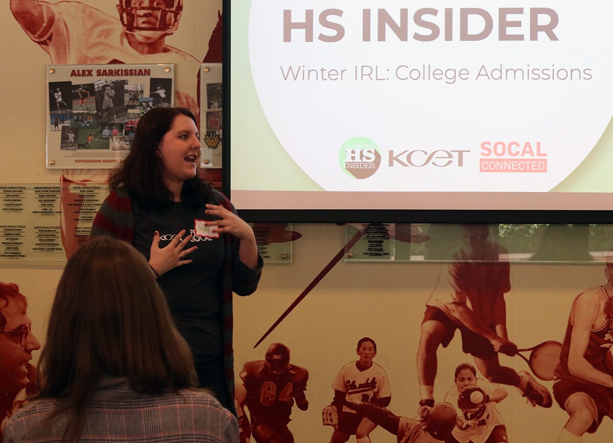 PBS SoCal's Community Engagement Coordinator, Kathryn Weibezahl, talks to students. | PBS SoCal