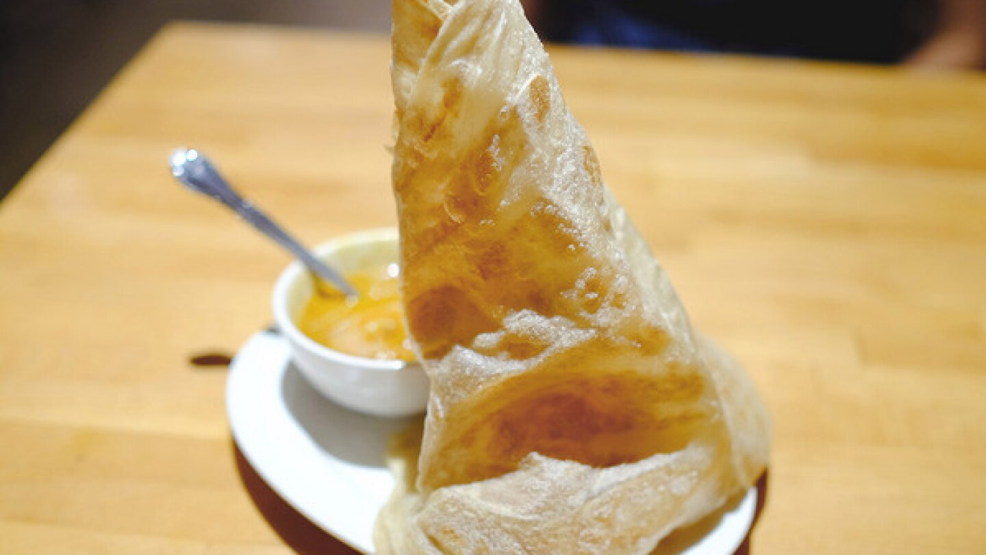 Roti canai served with curry at Penang Malaysian Cuisine in West Covina