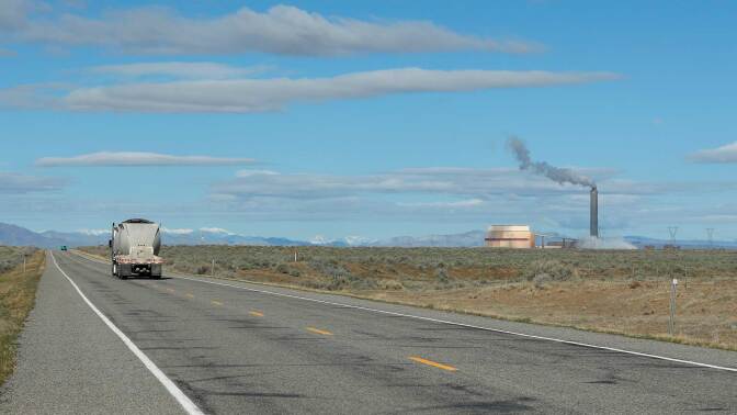 A coal truck drives to the coal-fired Intermountain Power Plant on March 28, 2016 outside Delta, Utah. | George Frey/Getty Images