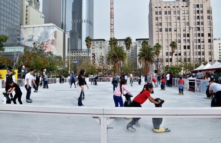 The Bai Holiday ice rink stays open throughout the holiday season. | Courtesy Bai Holiday Ice Rink, via LAist