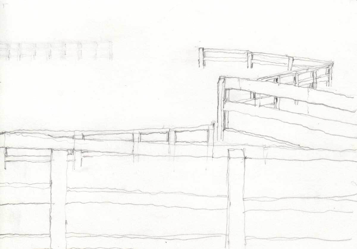 Gloria Lee's artwork of fences at the Oak Grove site for "Three Border Ecologies" | Courtesy of Hillary Mushkin