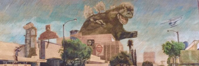 Ron Reeder and Joseph Janusz, "Godzilla Visiting El Monte." | Courtesy of South El Monte Arts Posse and Ron Reeder